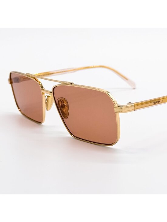 New Prada Gold Light Brown Square Unisex Sunglasses PRA57S 54K07V main image 4